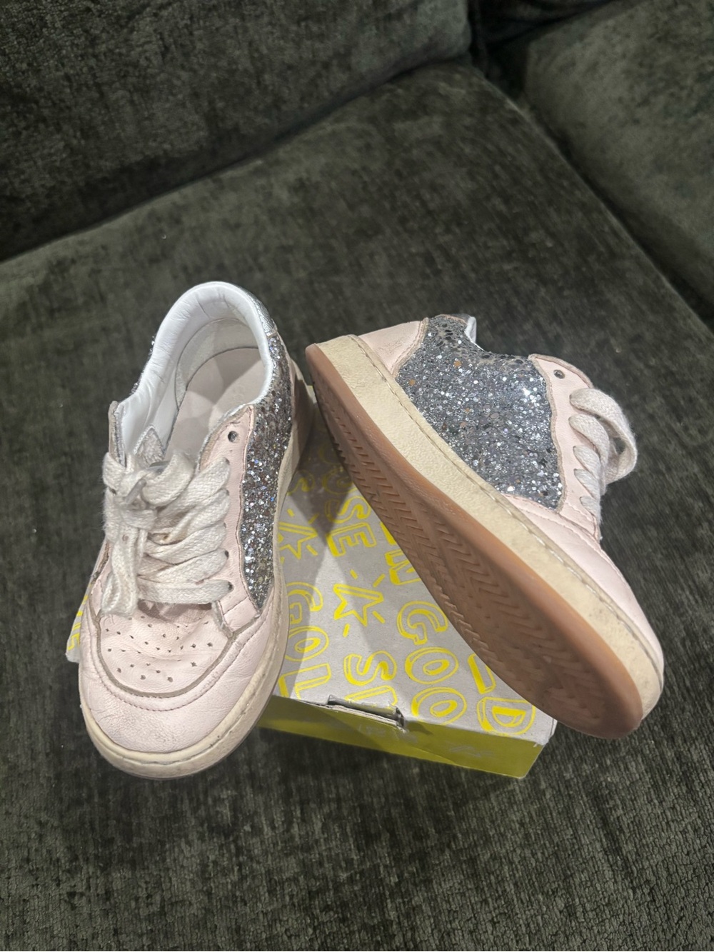 Golden Goose Kids Glitter Sneakers Size 27 /US10 Made in Italy Pink/Silver - Picture 2 of 9